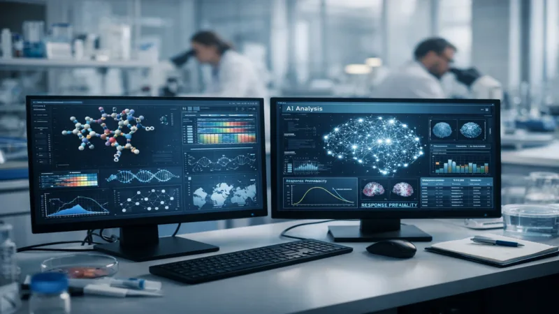 AI coraz częściej wspiera badania nad rakiem, przyspieszając analizę danych, projektowanie cząsteczek i testowanie hipotez naukowych. Fot. ChatGPT/ AI